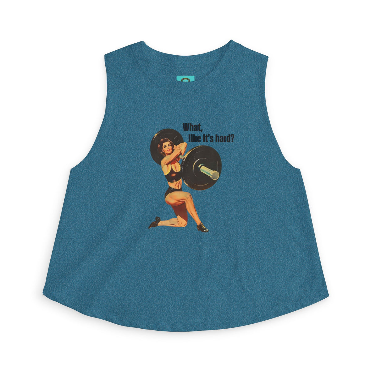 Women’s Crop Top — Vintage Pinup Weightlifting Design “What, like it’s hard?”