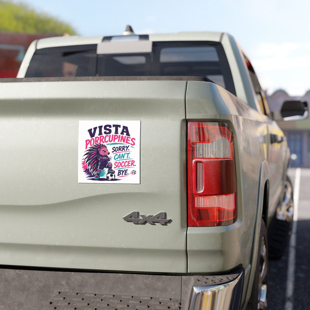Porcupine Soccer Car Magnet — 'Vista Porcupines: Sorry. Can't. Soccer. Bye.'