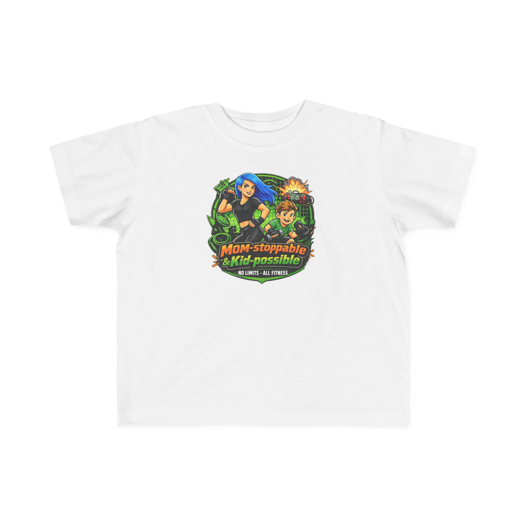 Toddler Tee — "Mom: Unstoppable & Kid-possible" Superhero Graphic