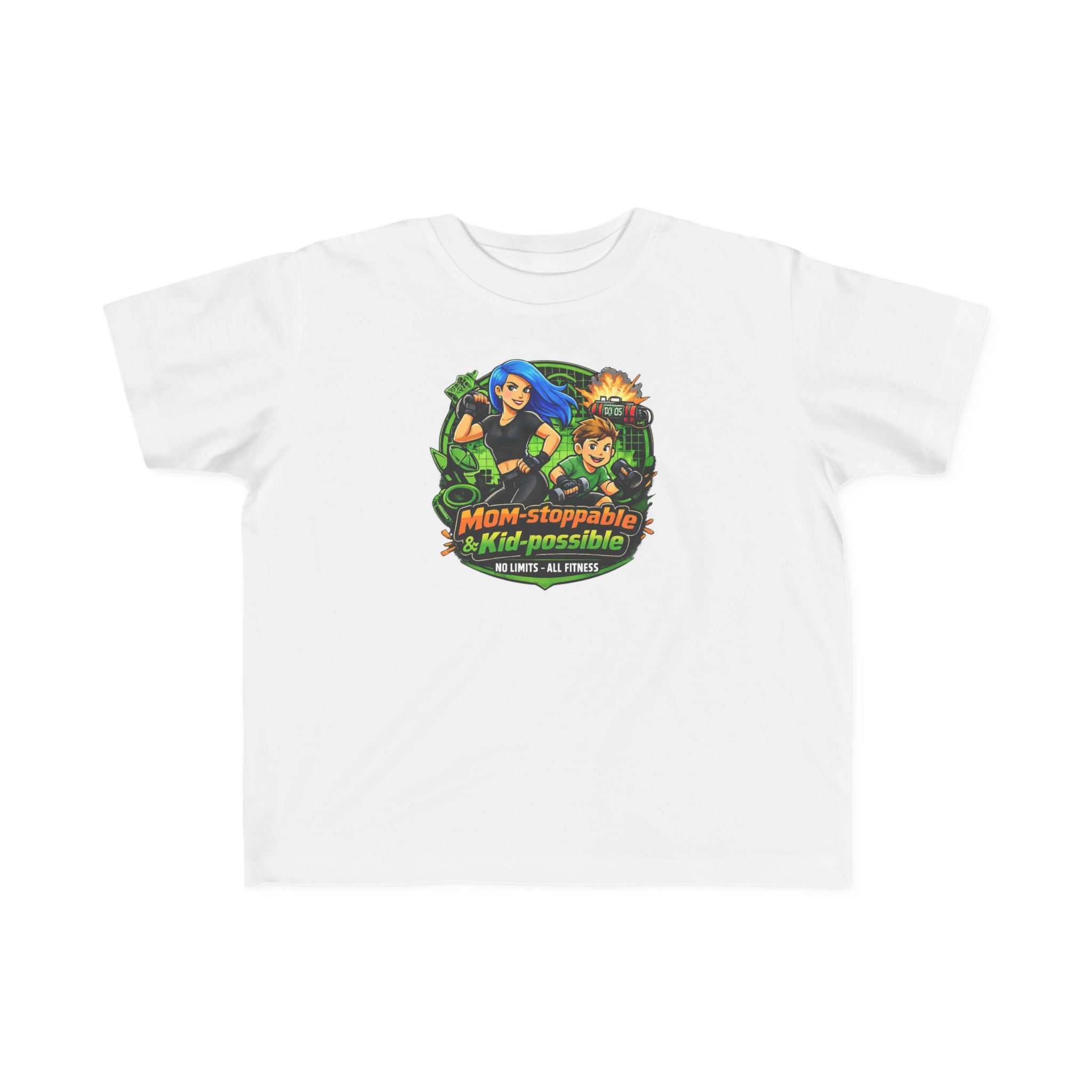 Toddler Tee — "Mom: Unstoppable & Kid-possible" Superhero Graphic