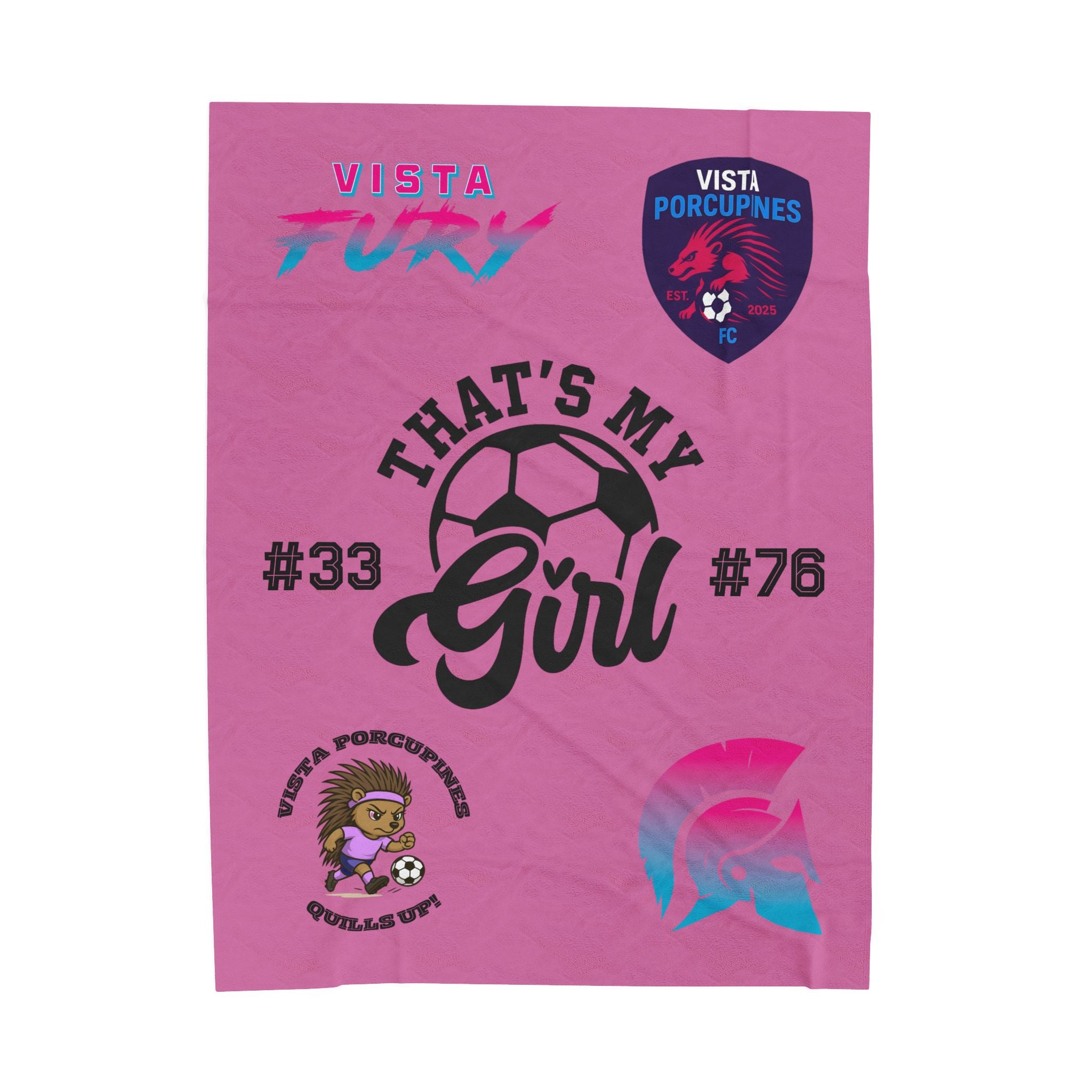 That’s My Girl Soccer Plush Blanket — Personalized Team Logo & Number, Pink Velveteen Throw