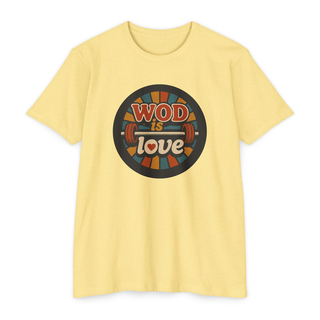 WOD Is Love T-Shirt — Retro Barbell CrossFit Tee ("If Love is a WOD, I'm RX'ing it")