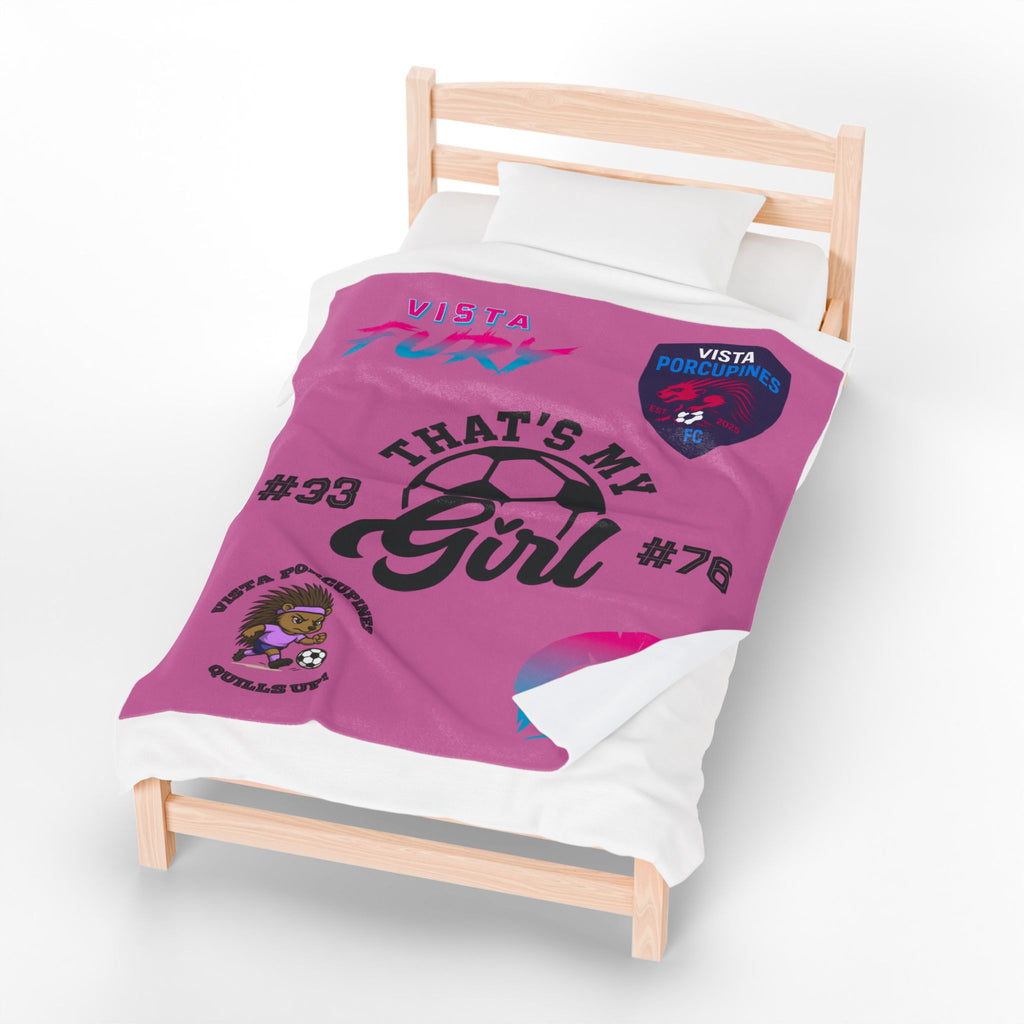 That’s My Girl Soccer Plush Blanket — Personalized Team Logo & Number, Pink Velveteen Throw