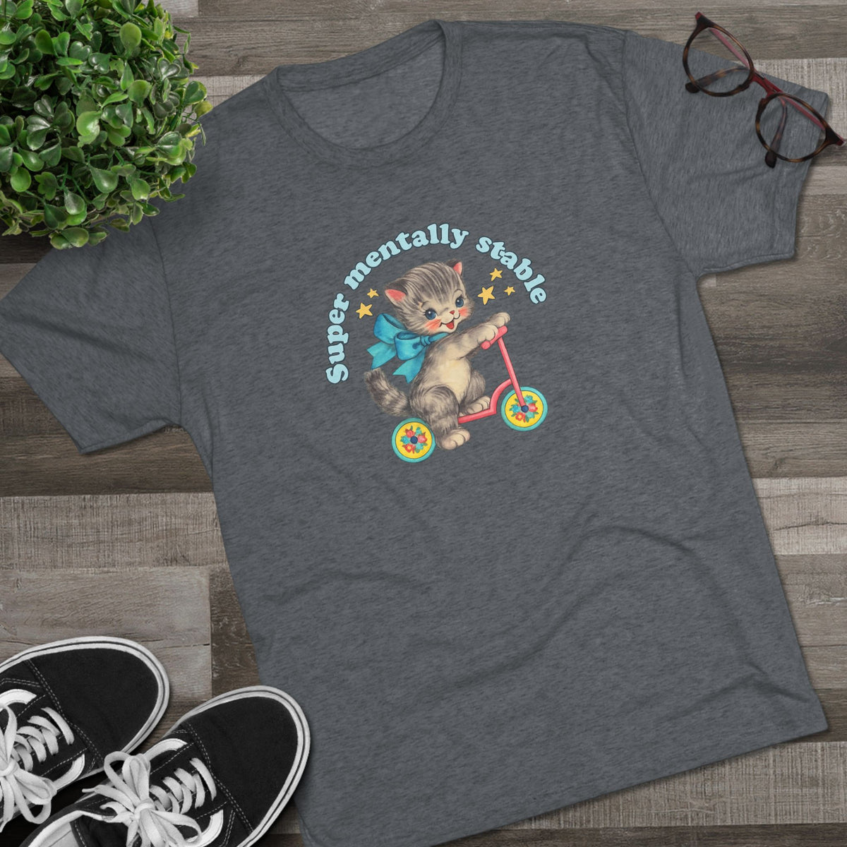 'Stay Mentally Stable' Vintage Cat Graphic Shirt