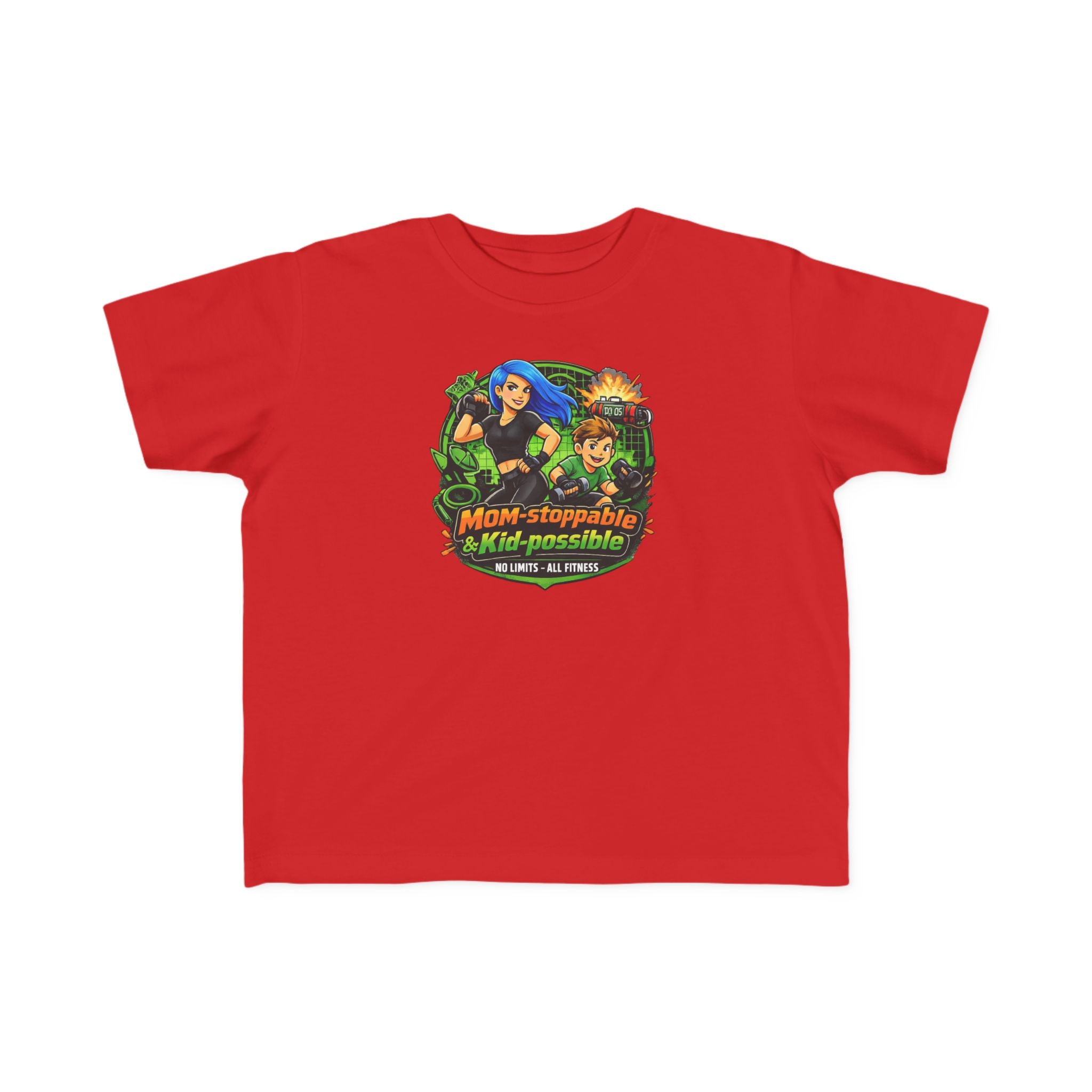 Toddler Tee — "Mom: Unstoppable & Kid-possible" Superhero Graphic