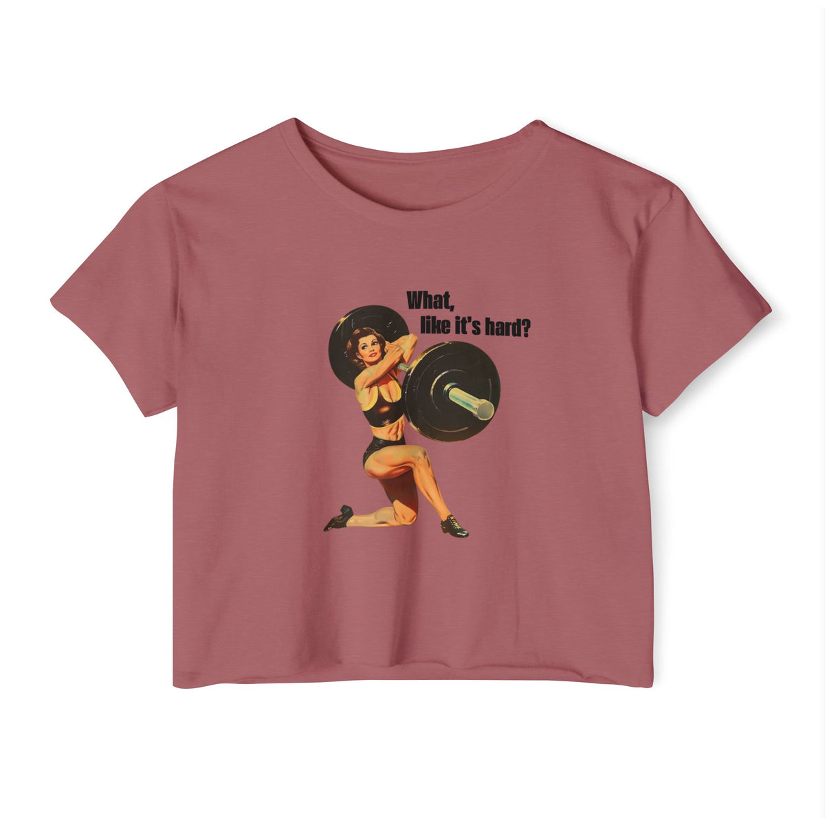 Vintage Pin-Up Crop Top — "What, like it's hard?" Tee