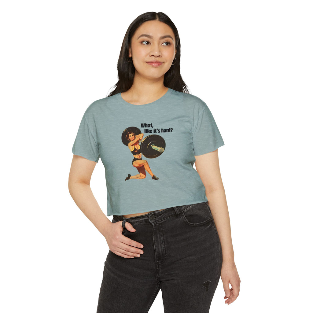 Vintage Pin-Up Crop Top — "What, like it's hard?" Tee