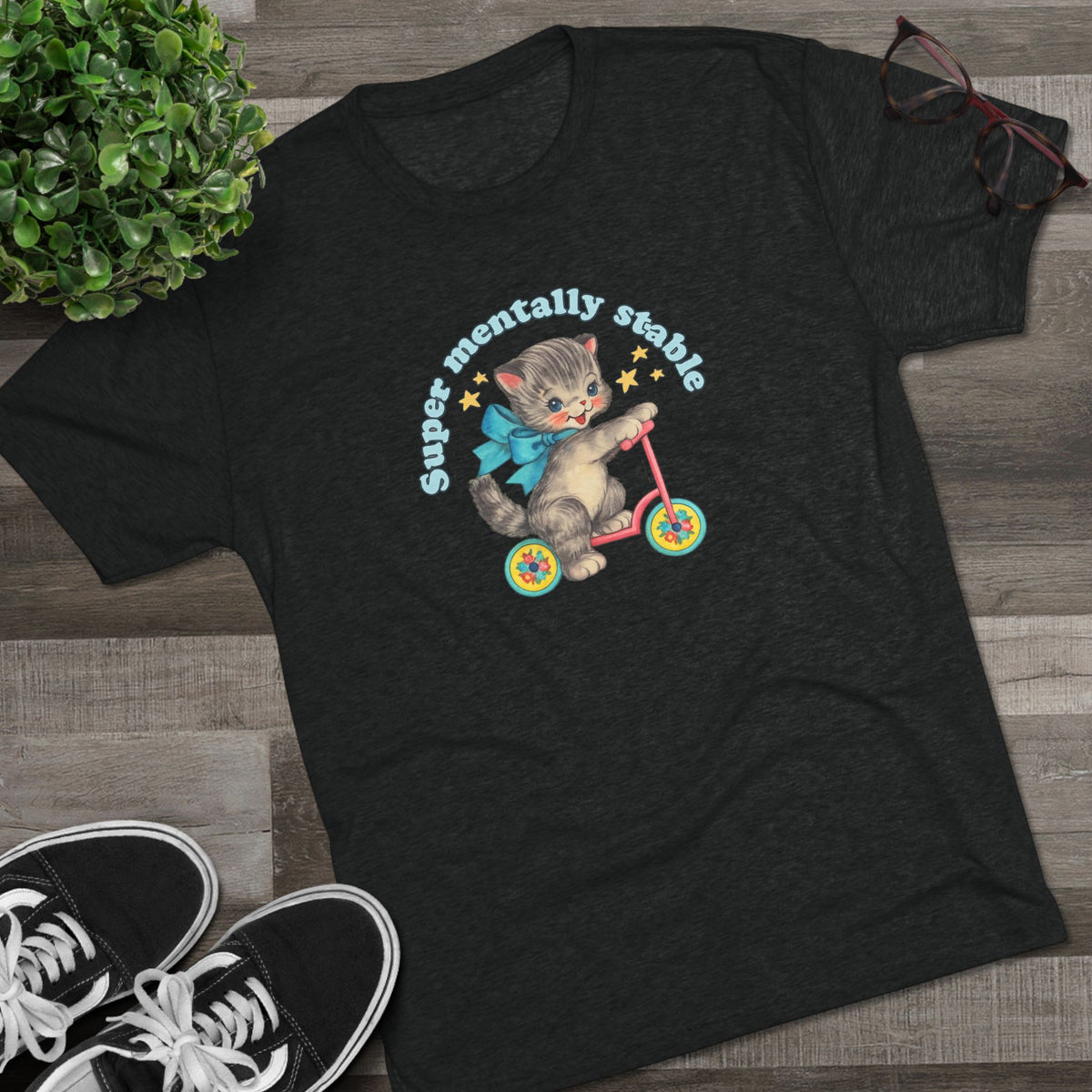'Stay Mentally Stable' Vintage Cat Graphic Shirt