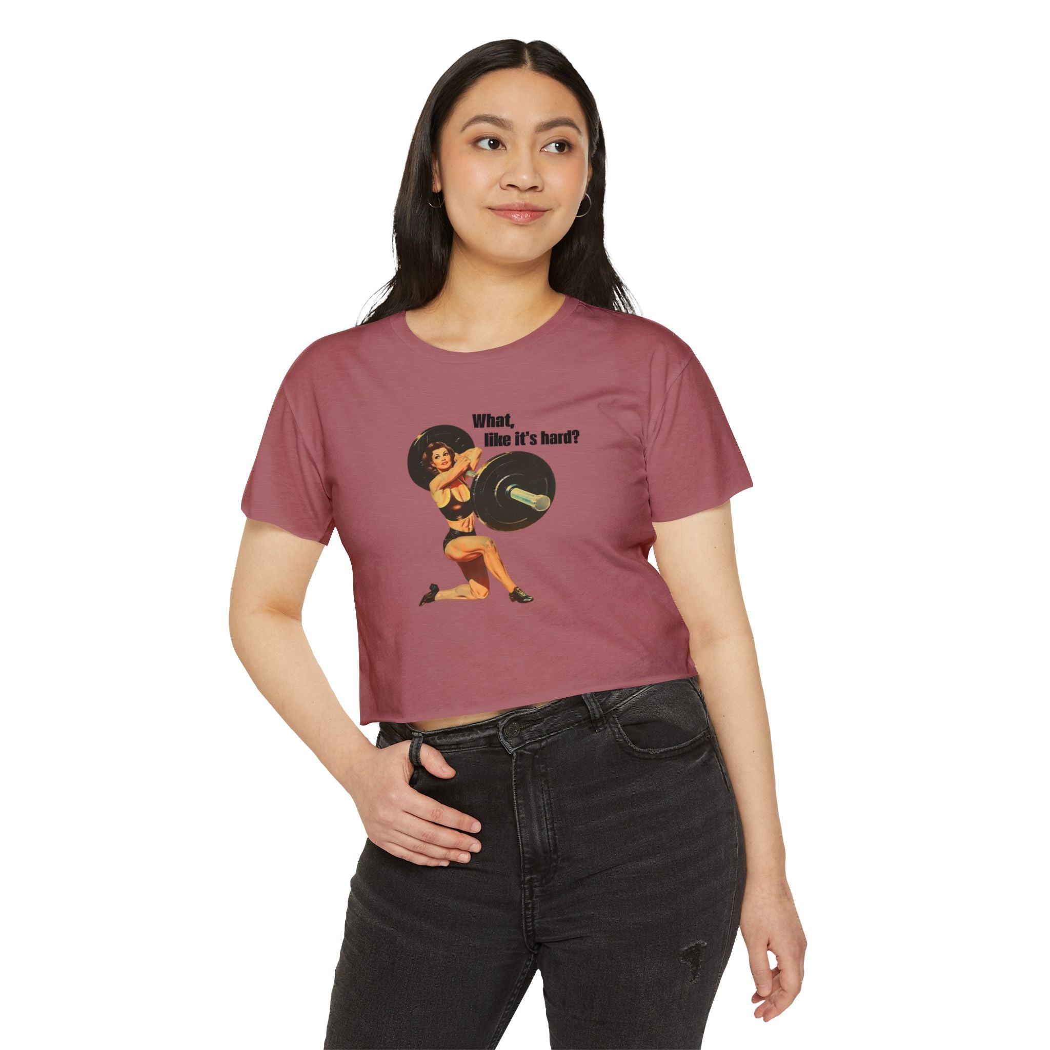 Vintage Pin-Up Crop Top — "What, like it's hard?" Tee
