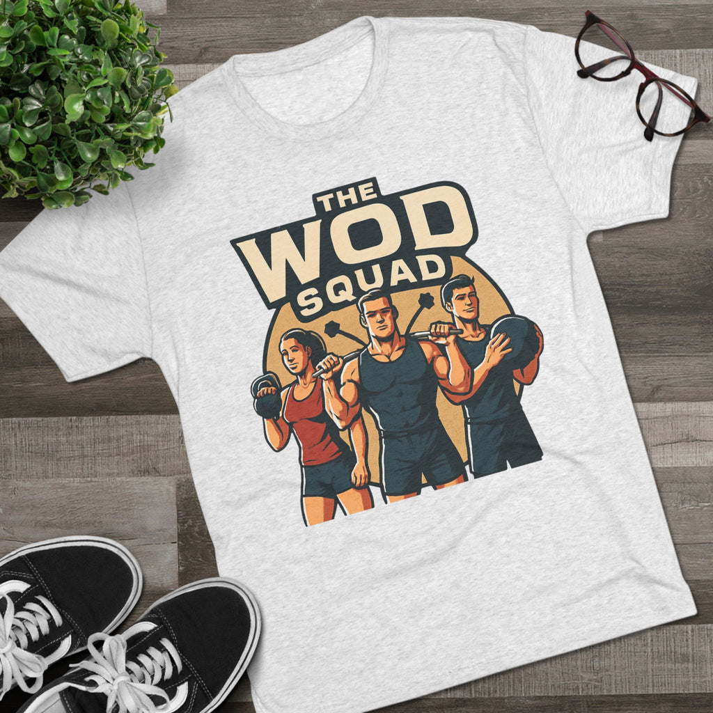 WOD Squad T-Shirt — "The WOD Squad" CrossFit Gym Tee (Back: "Friends Don't Let Friends Skip WODs")