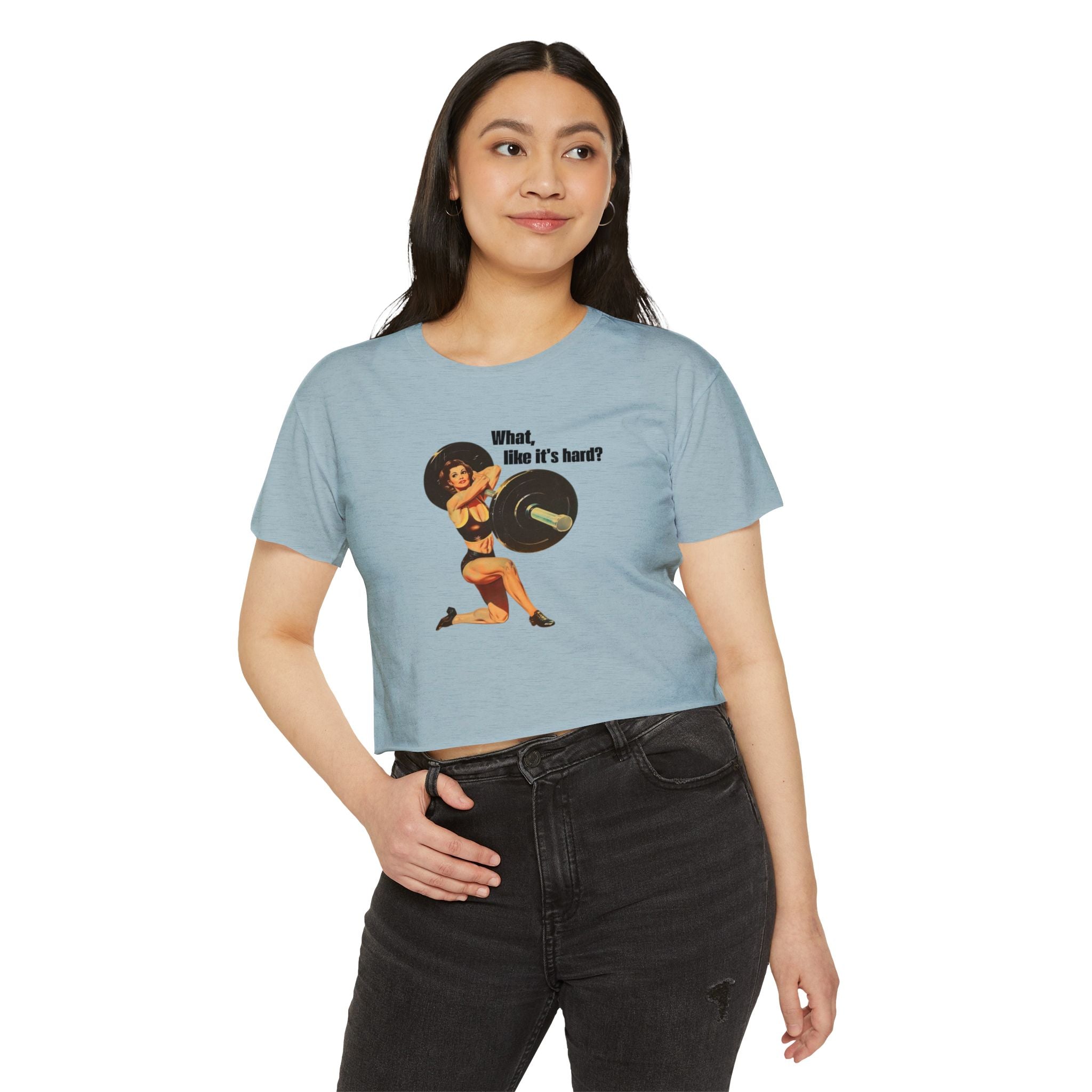 Vintage Pin-Up Crop Top — "What, like it's hard?" Tee
