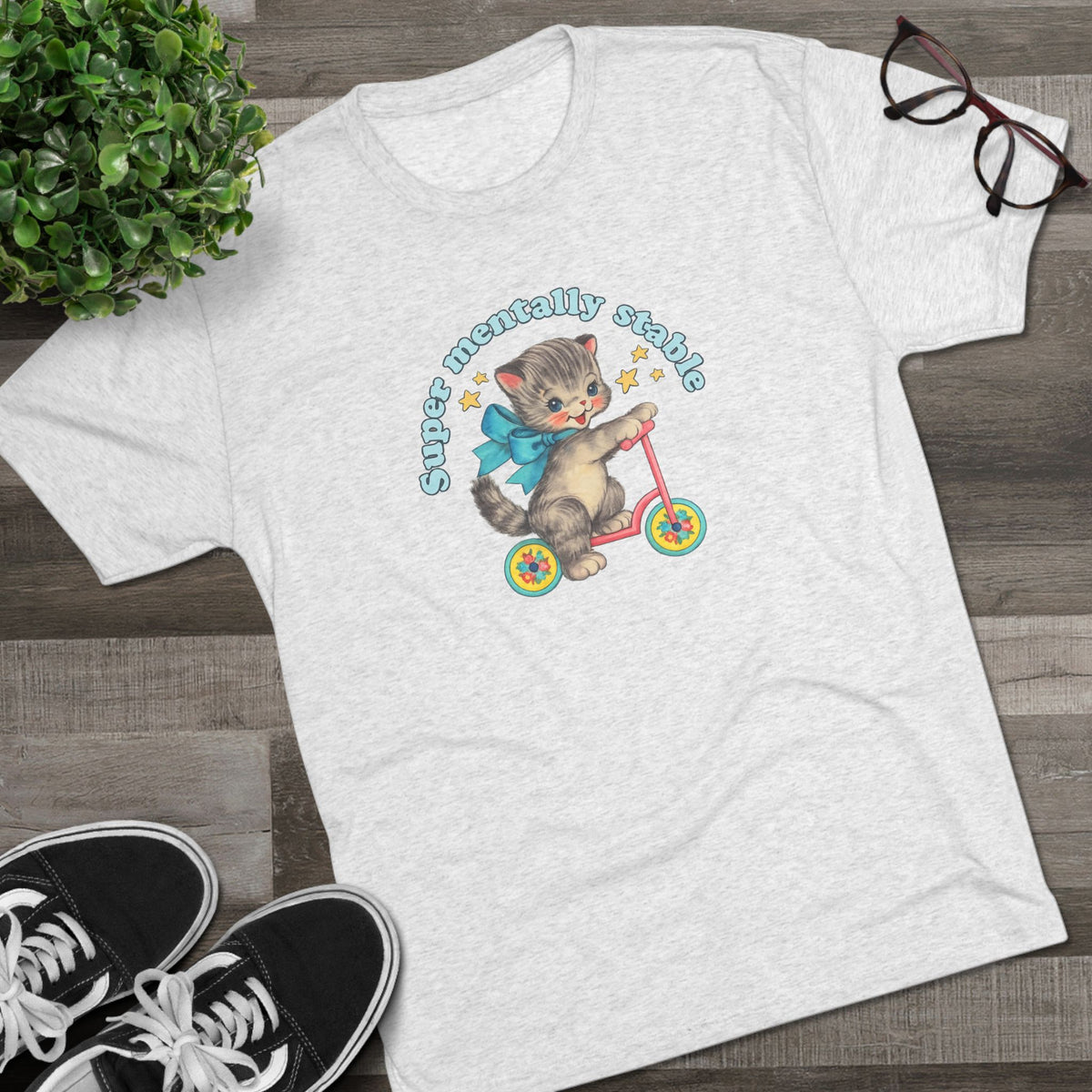 'Stay Mentally Stable' Vintage Cat Graphic Shirt