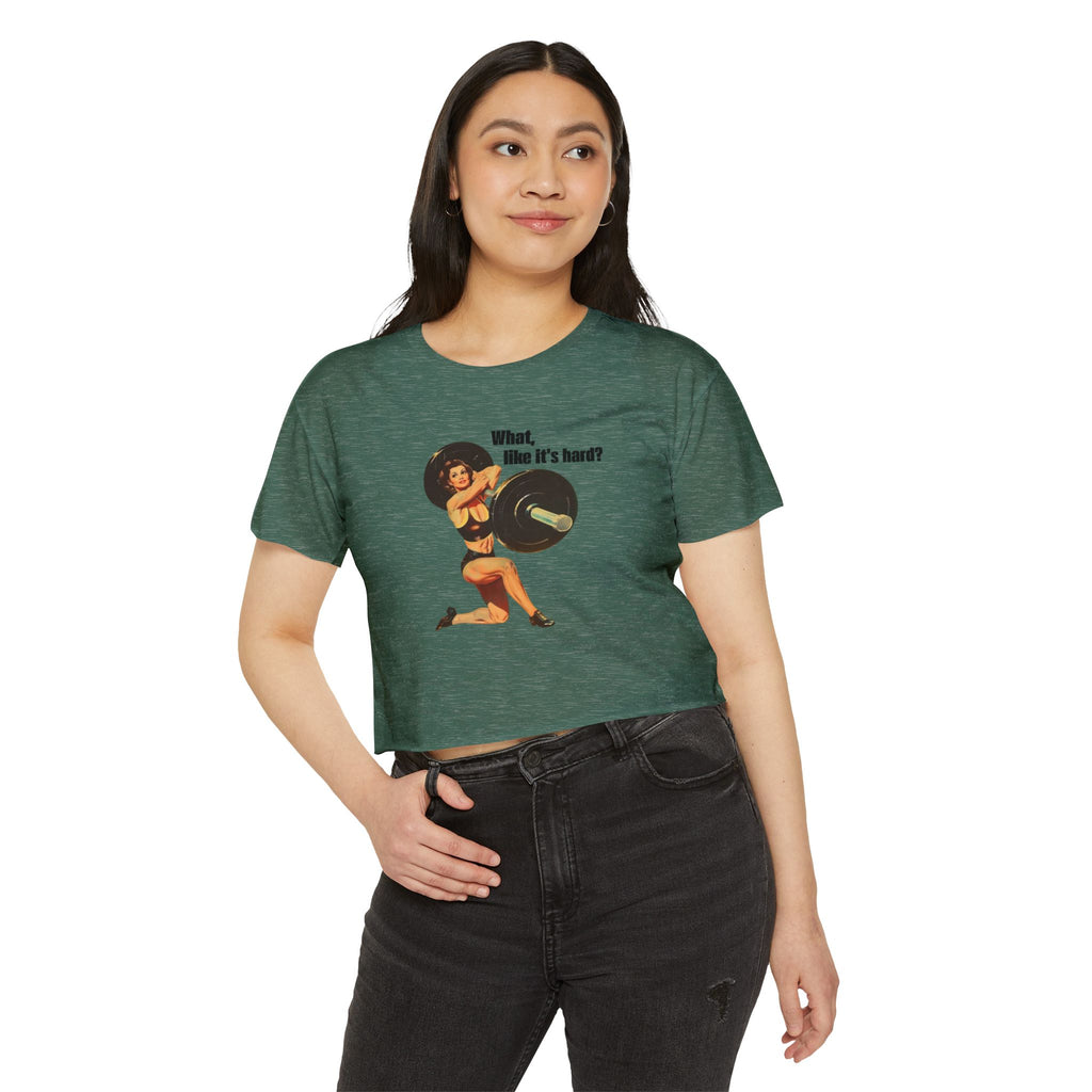 Vintage Pin-Up Crop Top — "What, like it's hard?" Tee