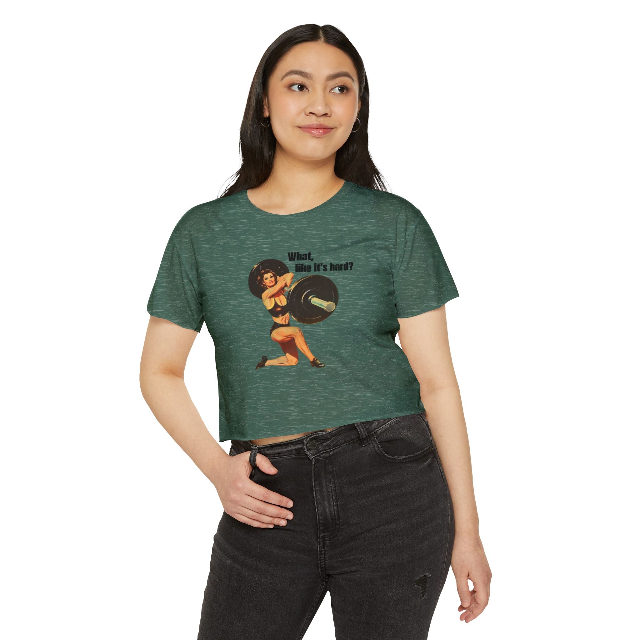 Vintage Pin-Up Crop Top — "What, like it's hard?" Tee