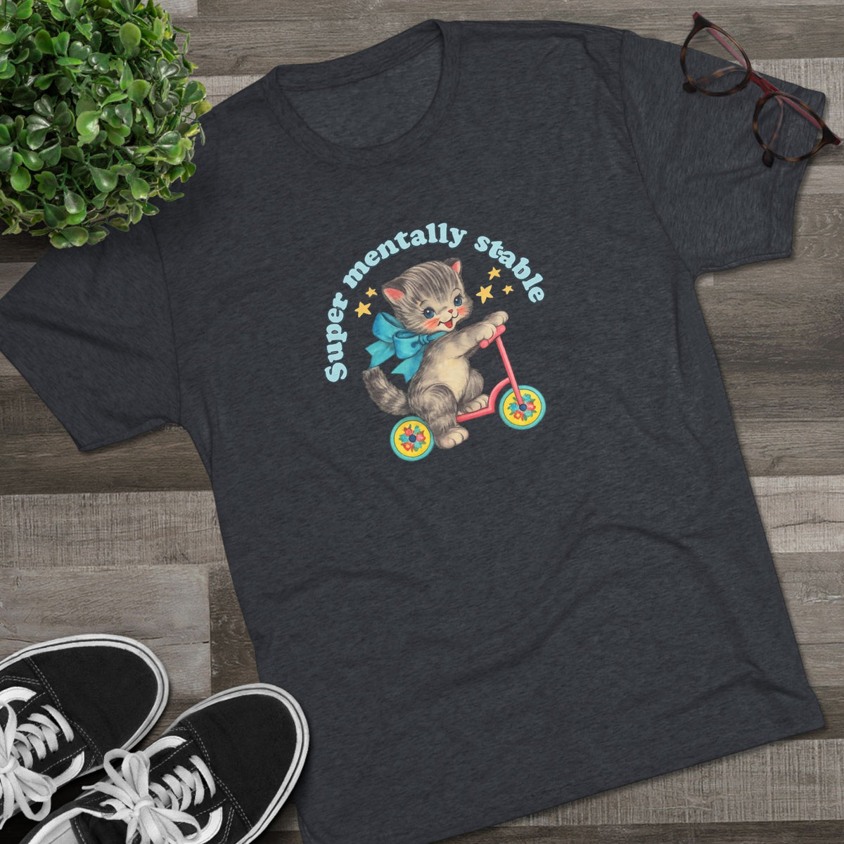 'Stay Mentally Stable' Vintage Cat Graphic Shirt