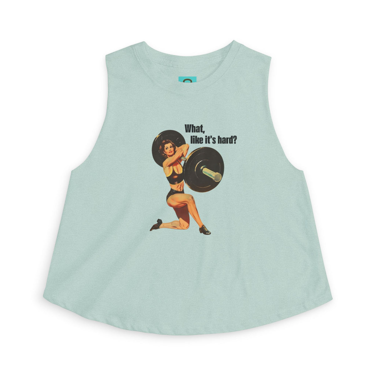 Women’s Crop Top — Vintage Pinup Weightlifting Design “What, like it’s hard?”
