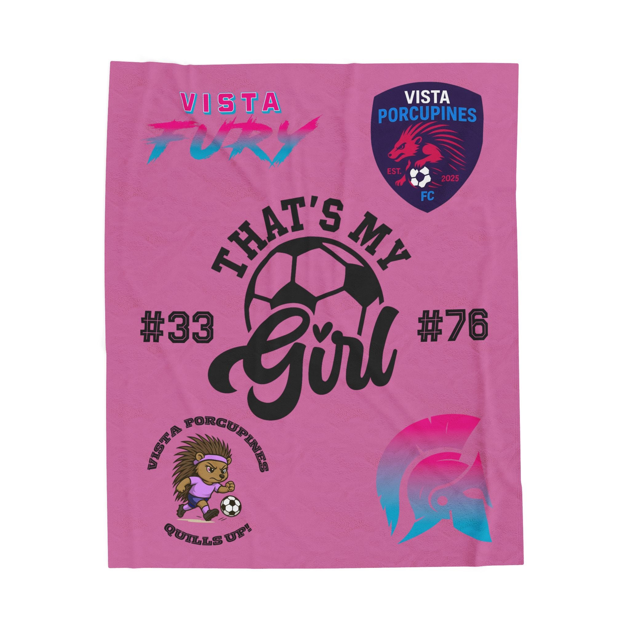 That’s My Girl Soccer Plush Blanket — Personalized Team Logo & Number, Pink Velveteen Throw