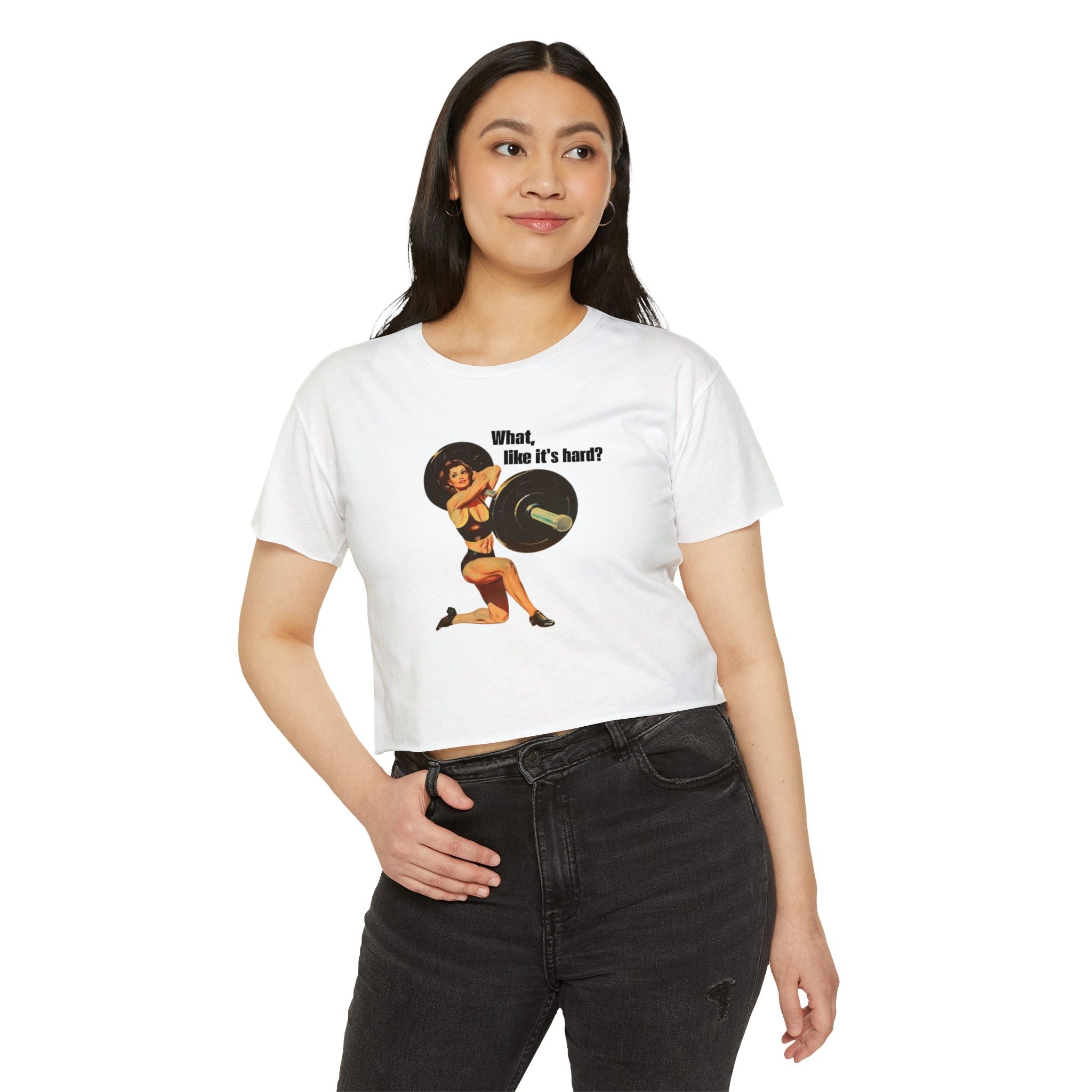 Vintage Pin-Up Crop Top — "What, like it's hard?" Tee