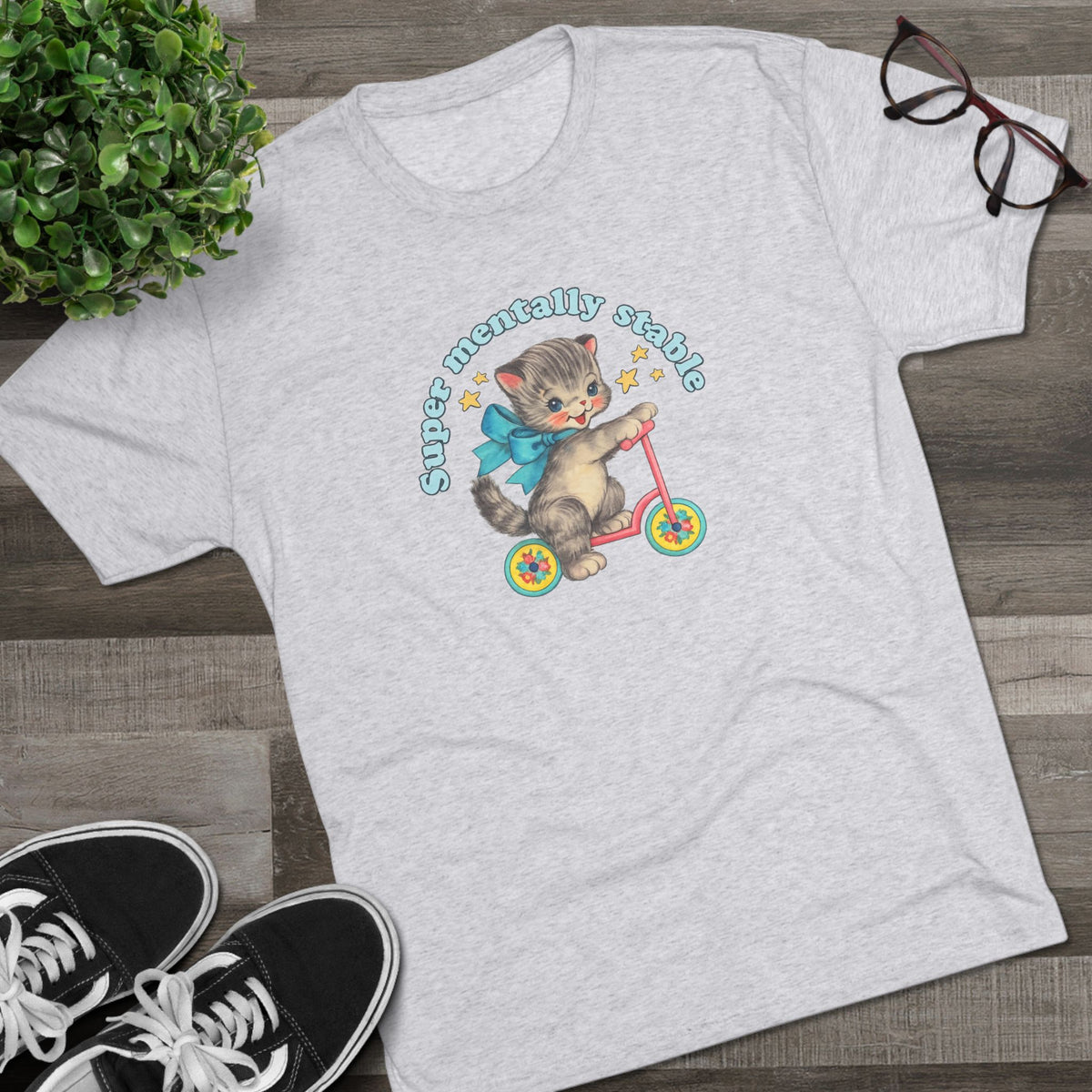 'Stay Mentally Stable' Vintage Cat Graphic Shirt