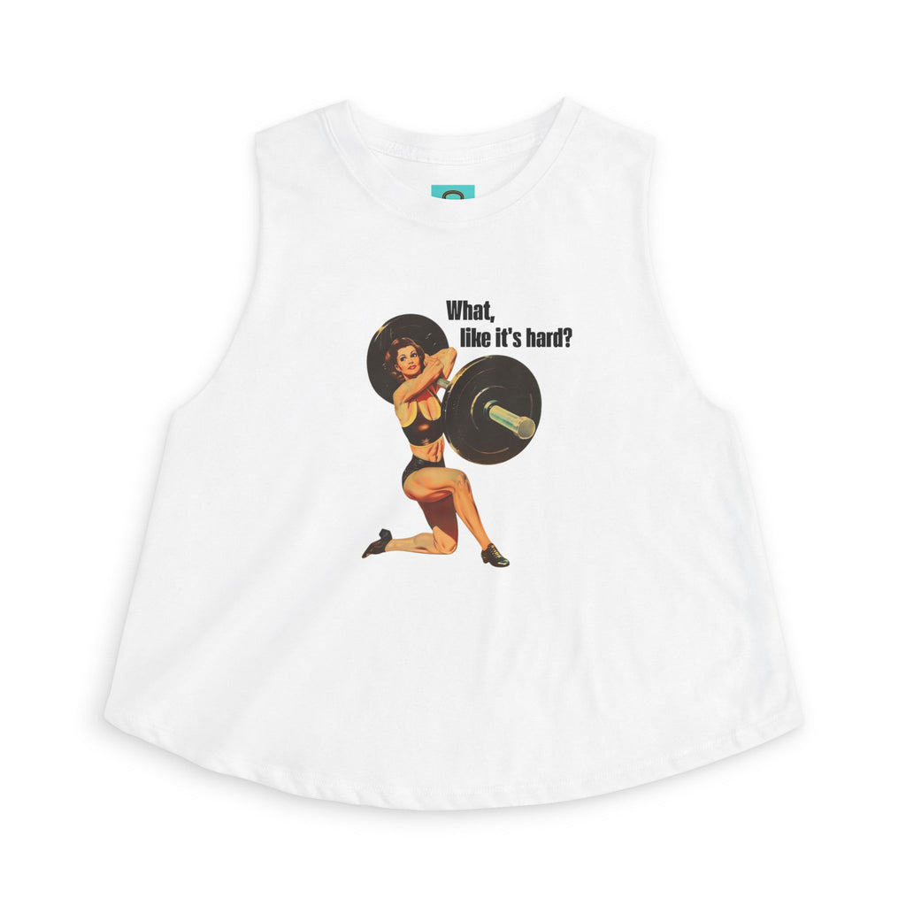 Women’s Crop Top — Vintage Pinup Weightlifting Design “What, like it’s hard?”