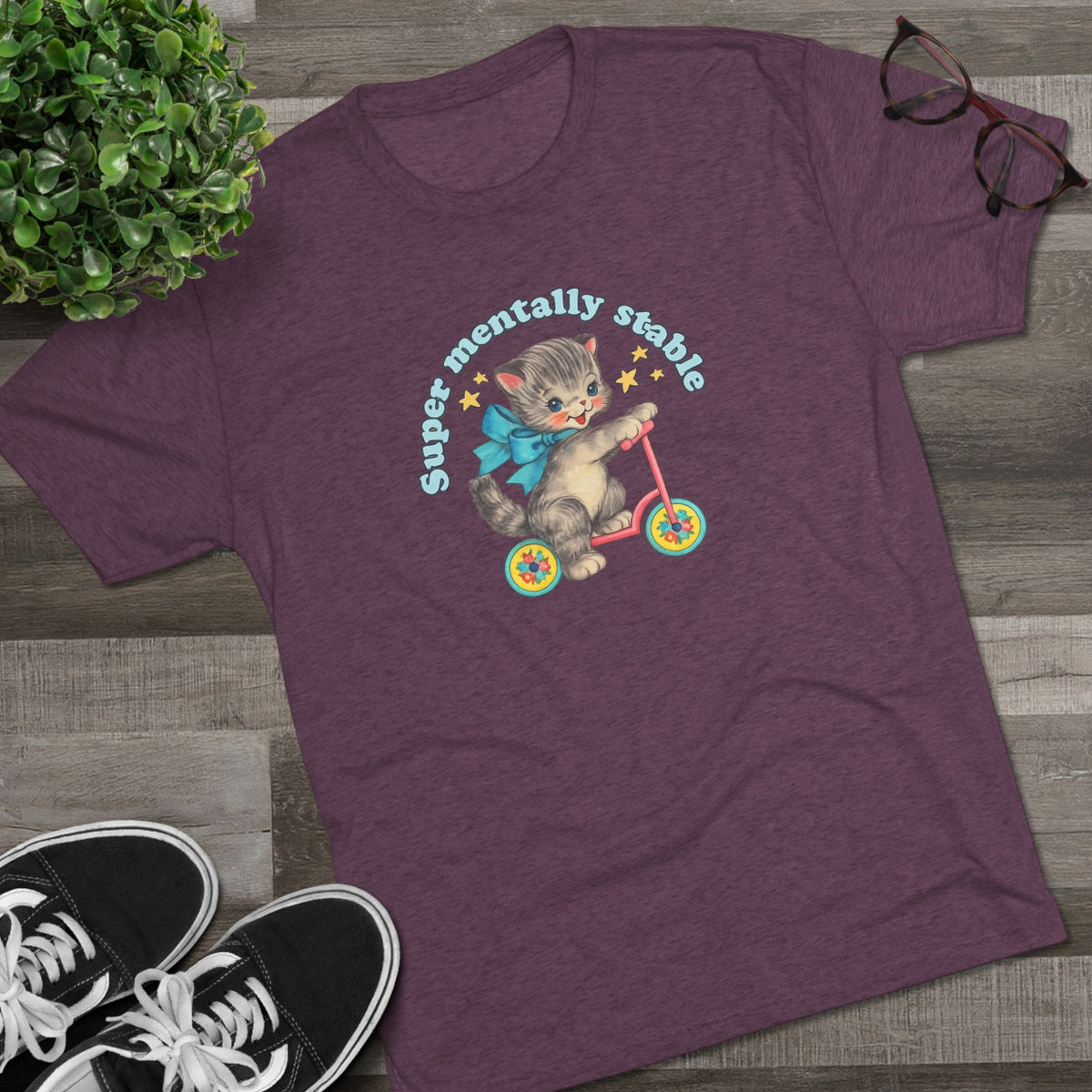 'Stay Mentally Stable' Vintage Cat Graphic Shirt