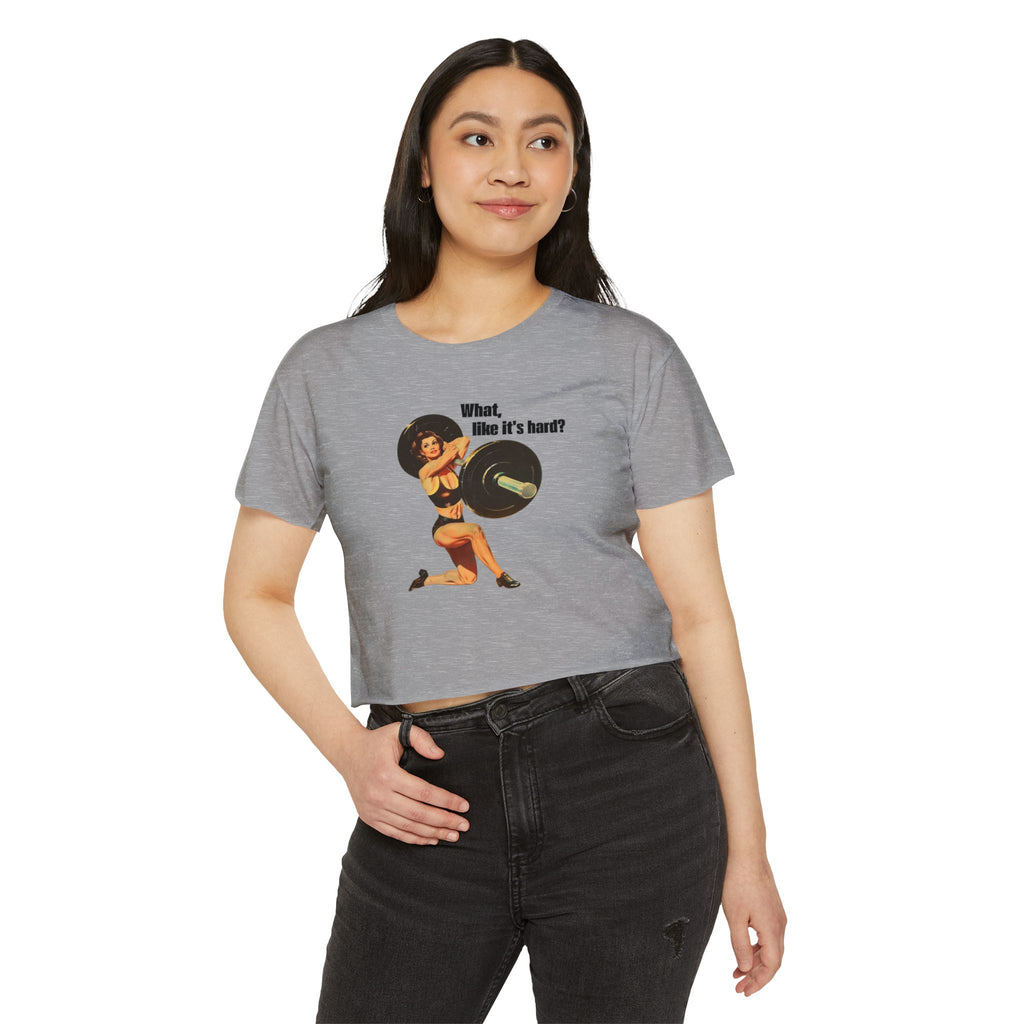Vintage Pin-Up Crop Top — "What, like it's hard?" Tee